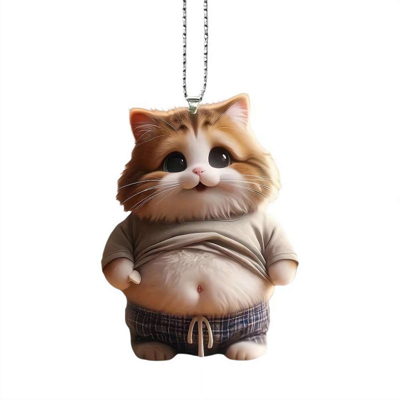 Chubby Dog Cat Mascot Keychain, 2D Flat Acrylic Pendant Cat Hanging Ornament for Car, Car Rearview Mirror Interior Accessories Decor Present for Window - Image 1